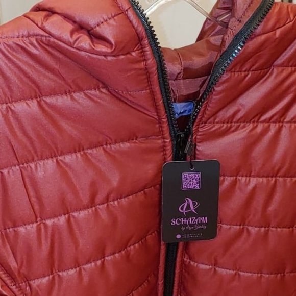 Womens Hooded Puffer Jacket--Burgundy - Picture 6 of 7